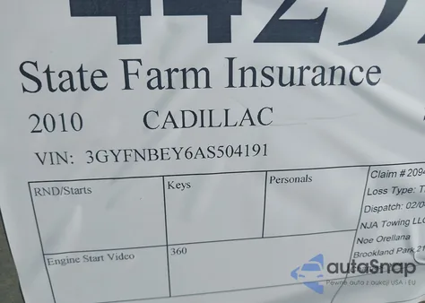 2010 Cadillac Srx Performance Collection z USA, uszkodzony, nr VIN 3GYFNBEY6AS504191